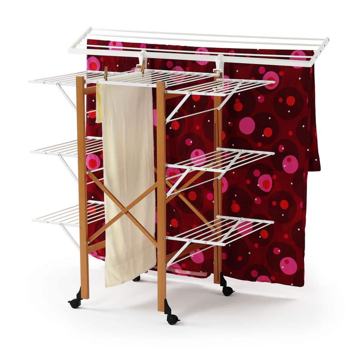 Uscator de rufe mobil, Arredamenti Italia, Aquilone Plus, 3 niveluri, lemn cires