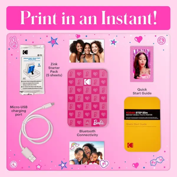 Imprimanta foto portabila pentru smartphone Barbie x Kodak, Step Wireless Printer Iconic