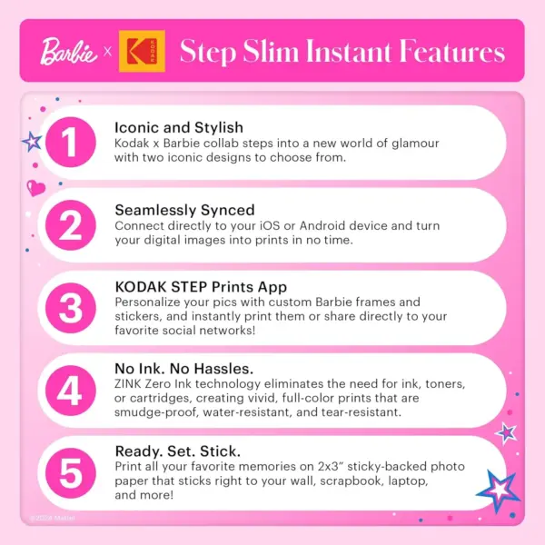 Imprimanta foto portabila pentru smartphone Barbie x Kodak, Step Wireless Printer Iconic
