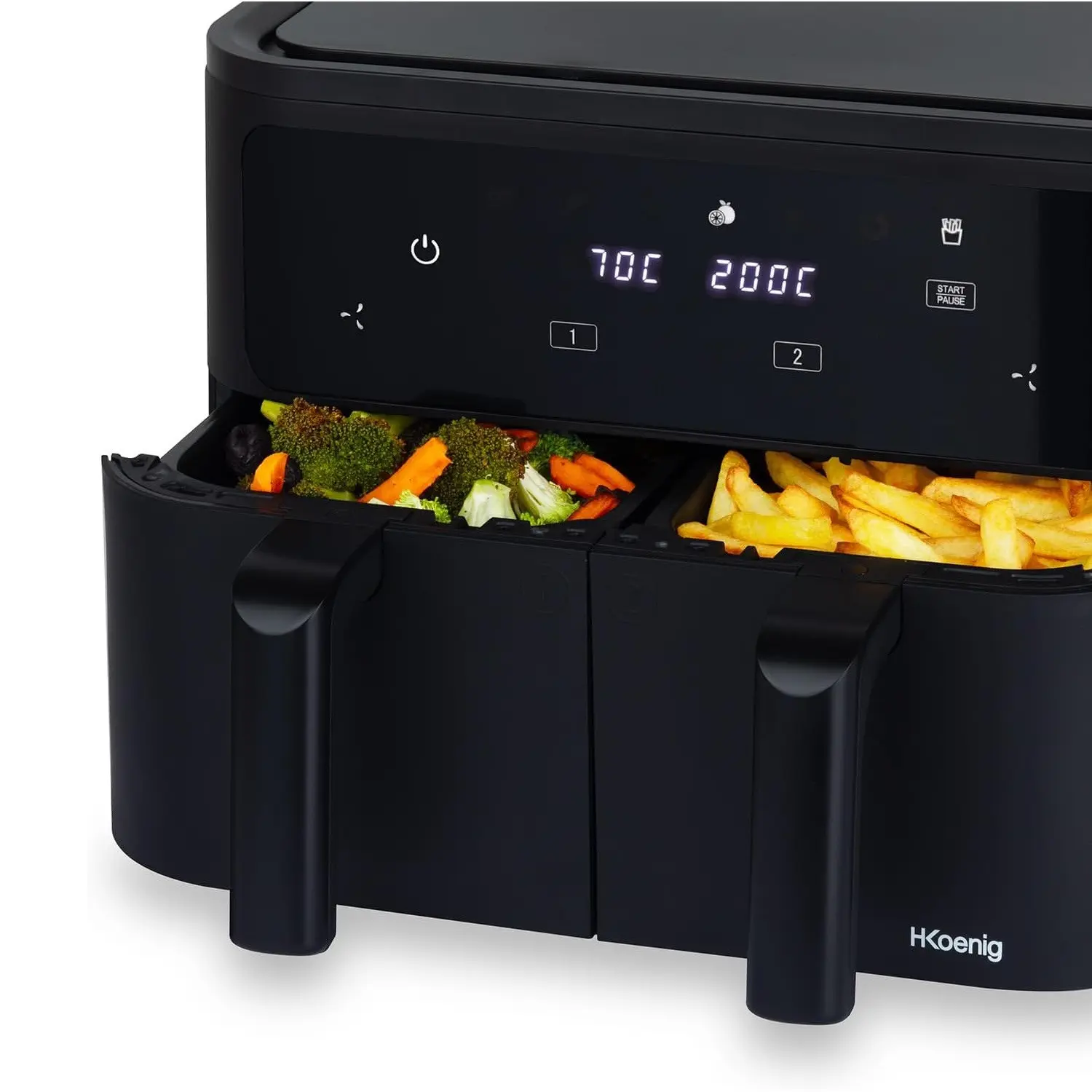 Friteuza dubla cu aer cald Air Fryer, H.Koenig, FRY900, 2400 W, 9 litri, negru