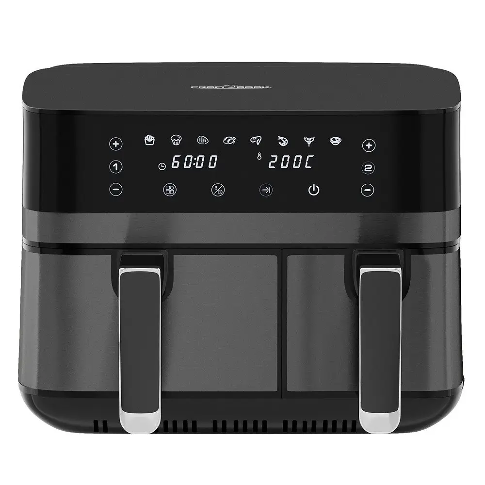 Friteuza dubla cu aer cald XXL Air Fryer, Proficook, 2700 W, 9 litri, negru