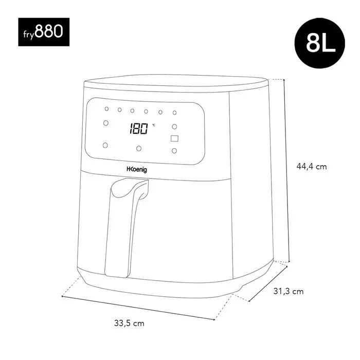 Friteuza cu aer cald Air Fryer, H.Koenig, FRY880, 1700 W, 8 litri, negru
