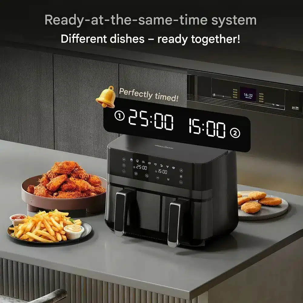 Friteuza dubla cu aer cald XXL Air Fryer, Proficook, 2700 W, 9 litri, negru