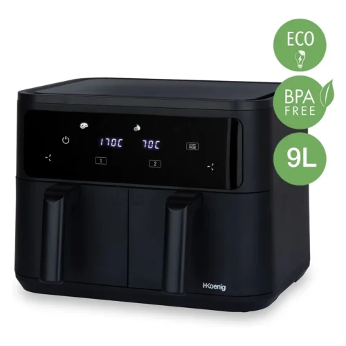Friteuza dubla cu aer cald Air Fryer, H.Koenig, FRY900, 2400 W, 9 litri, negru