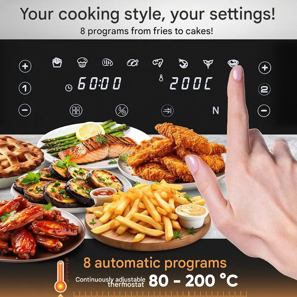Friteuza dubla cu aer cald XXL Air Fryer, Proficook, 2700 W, 9 litri, negru