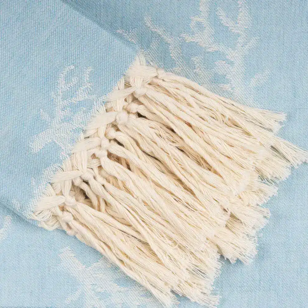 Set 2 prosoape de oaspeti, 70x135 cm, bumbac si in, Casa Amalfi, Acqua Marina Fringe, blue