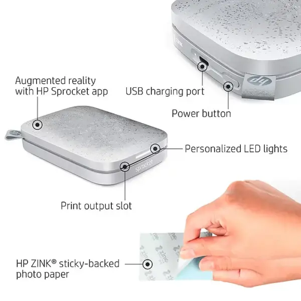 Imprimanta foto portabila pentru smartphone, HP Sprocket 2nd Generation, alb