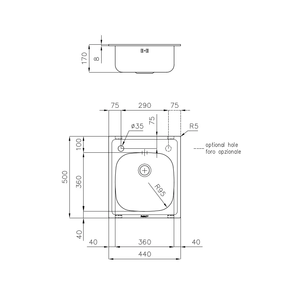 Chiuveta de bucatarie premium, Foster, S1000, 44 x 50 cm, inox