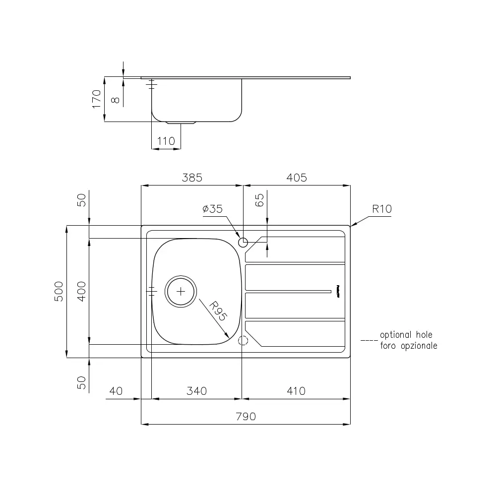 Chiuveta de bucatarie premium, Foster, S1000, 79 x 50 cm, inox