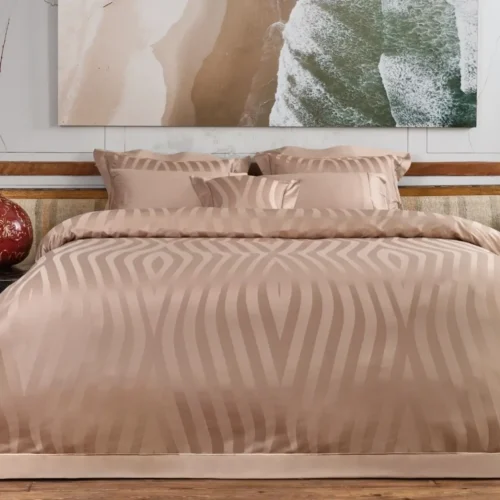 Set lenjerie de pat matrimonial premium, Valeron, 7 piese, Agata, 100% bumbac egiptean, bej