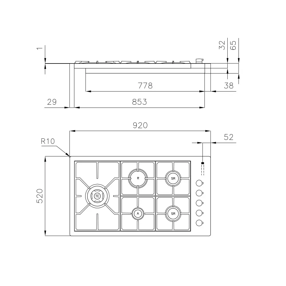 Plita incorporabila pe gaz, Foster, S4000, 92 cm, inox