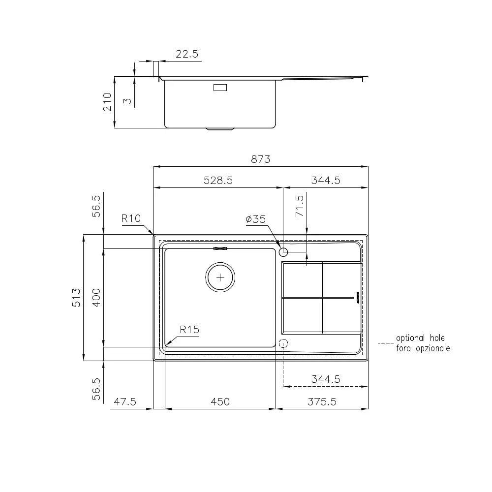 Chiuveta de bucatarie premium, Foster, KE, 87 x 51 cm, inox