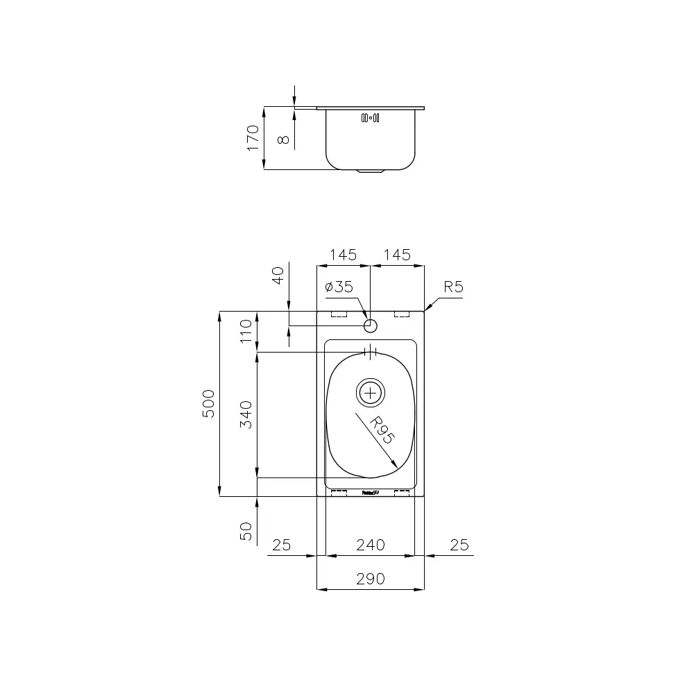 Chiuveta de bucatarie premium, Foster, S1000, 29 x 34 cm, inox