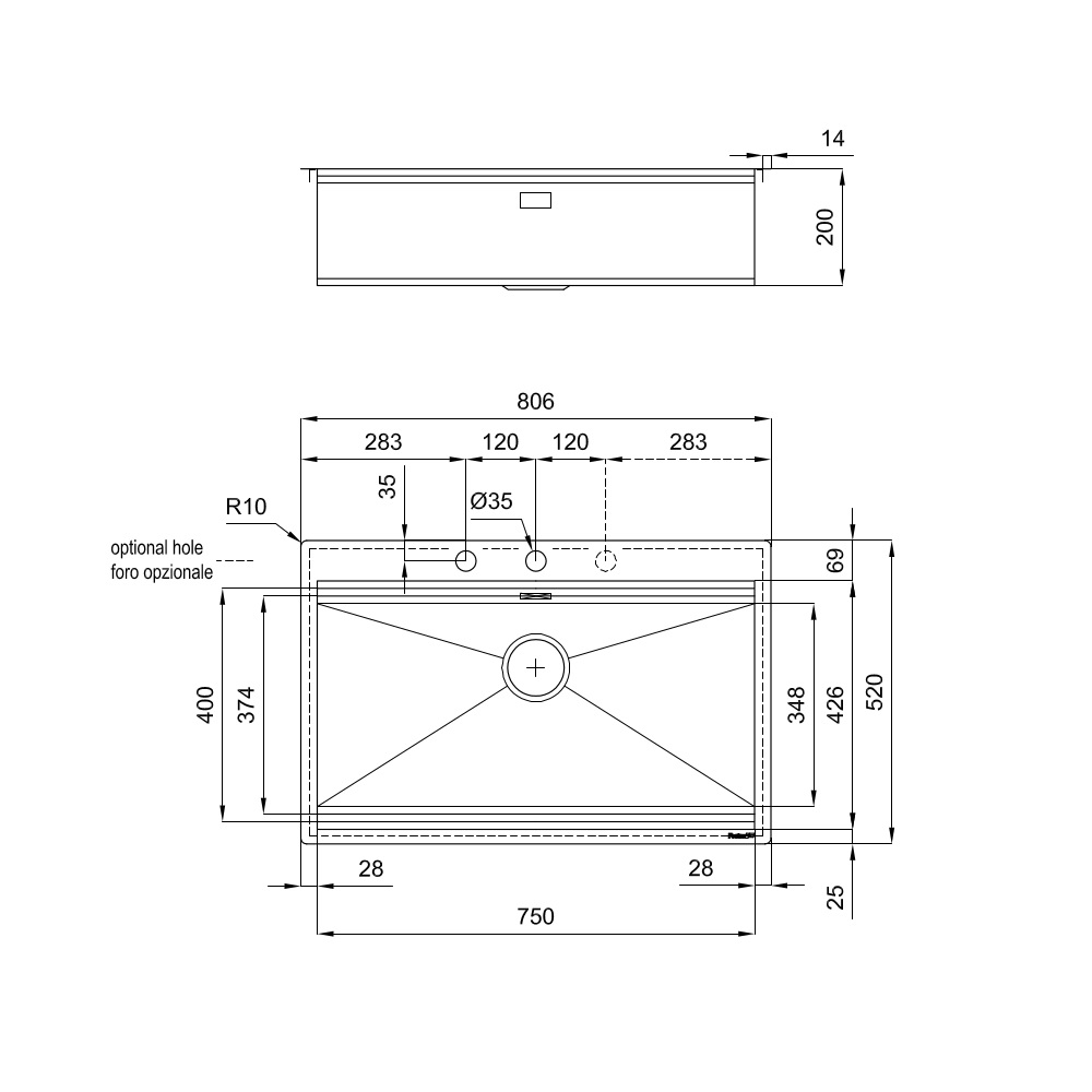 Chiuveta de bucatarie premium, Foster, Milanello, 80 x 52 cm, finisaj PVD, auriu