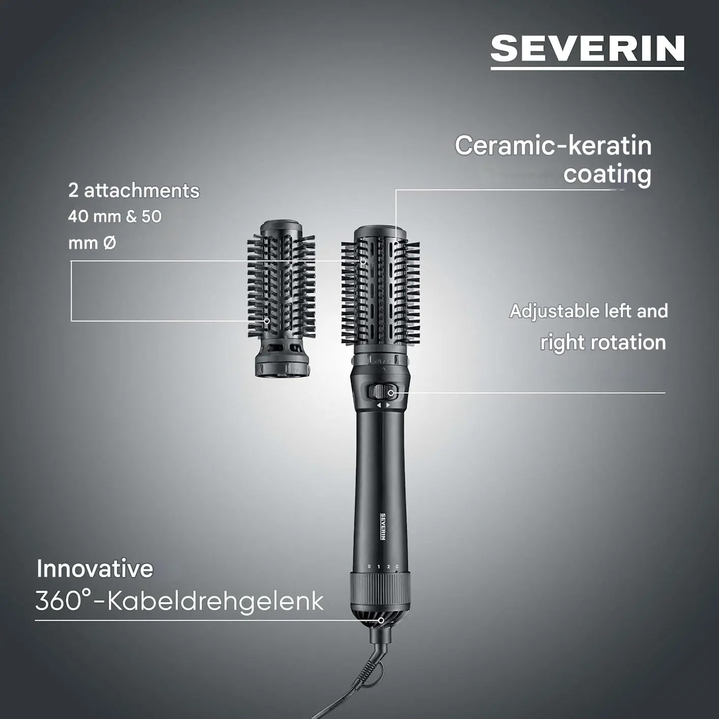 Perie rotativa cu aer cald, Severin, 1000 W, negru