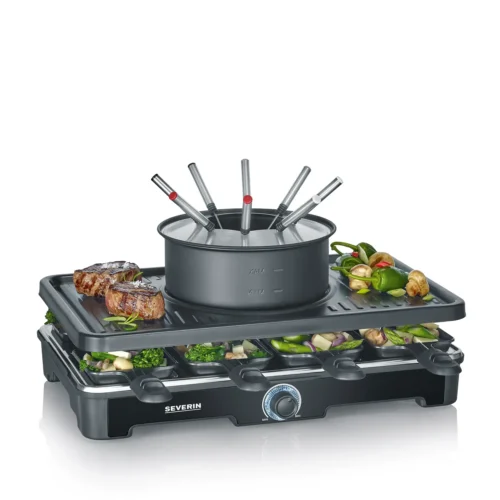 Plita grill si raclette cu fondue 3in1, Severin, 1400 W, 8 persoane, negru