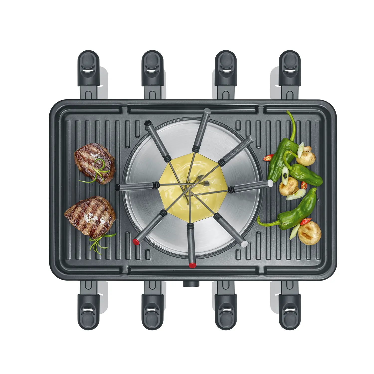 Plita grill si raclette cu fondue 3in1, Severin, 1400 W, 8 persoane, negru