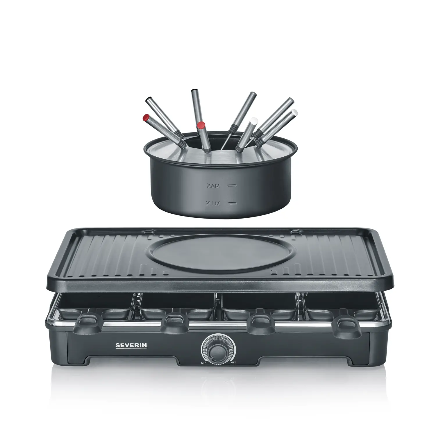 Plita grill si raclette cu fondue 3in1, Severin, 1400 W, 8 persoane, negru