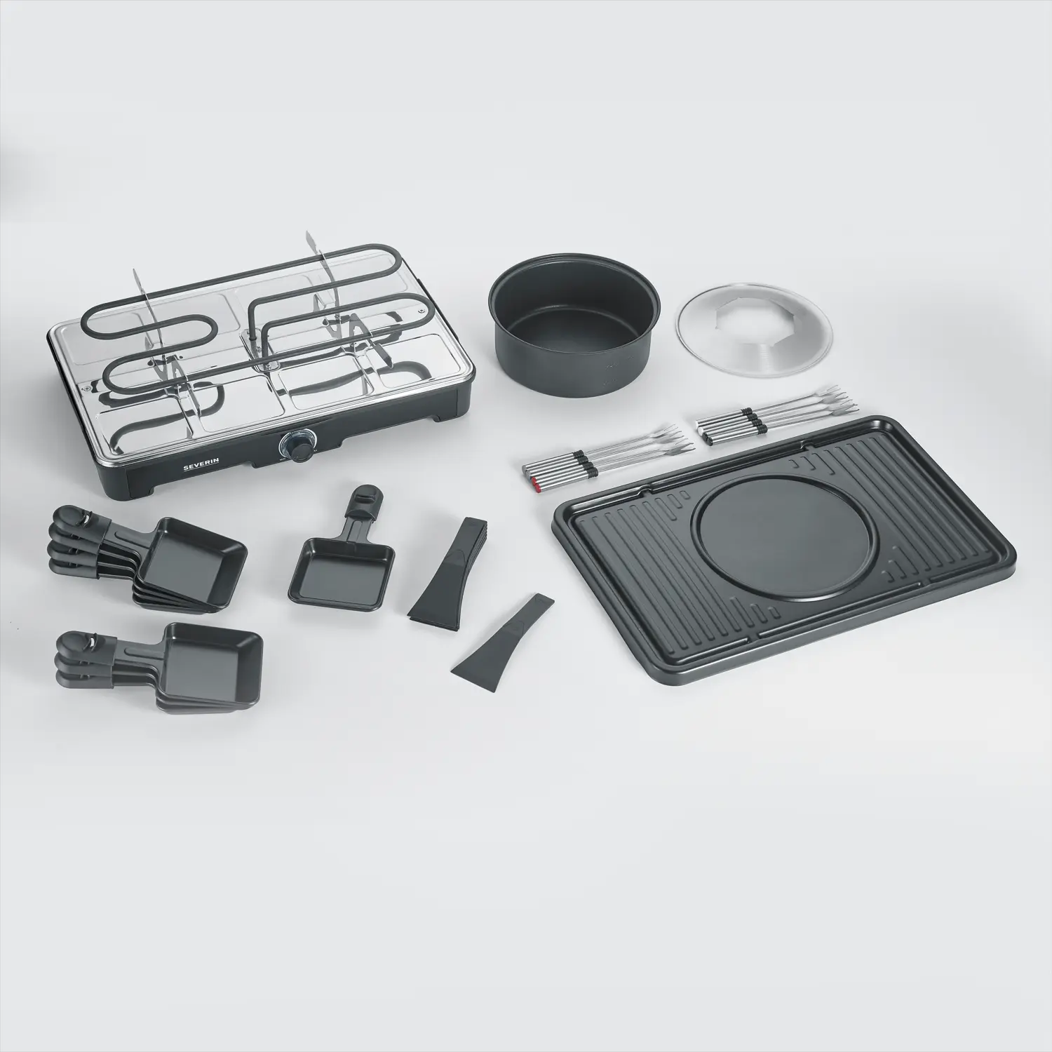 Plita grill si raclette cu fondue 3in1, Severin, 1400 W, 8 persoane, negru