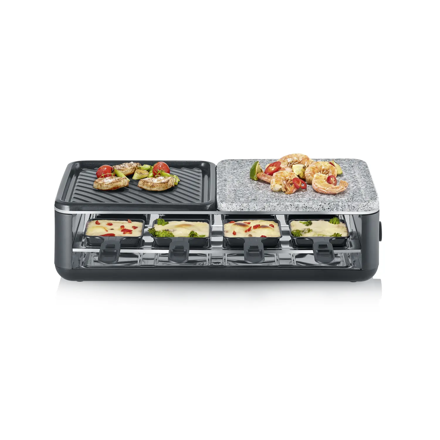 Plita grill si raclette, Severin, Black Line Lite 2, 1300 W, 8 persoane, negru