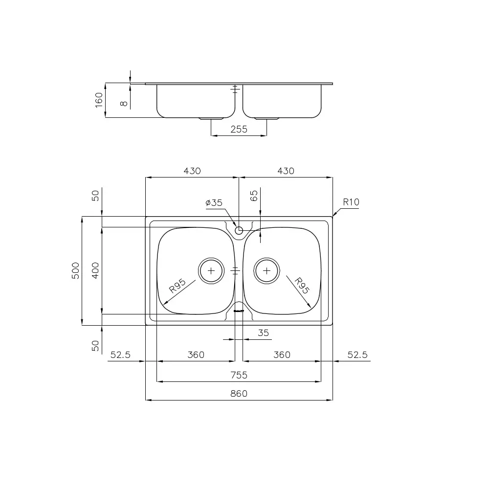 Chiuveta de bucatarie premium, Foster, S1000, 86 x 50 cm, inox