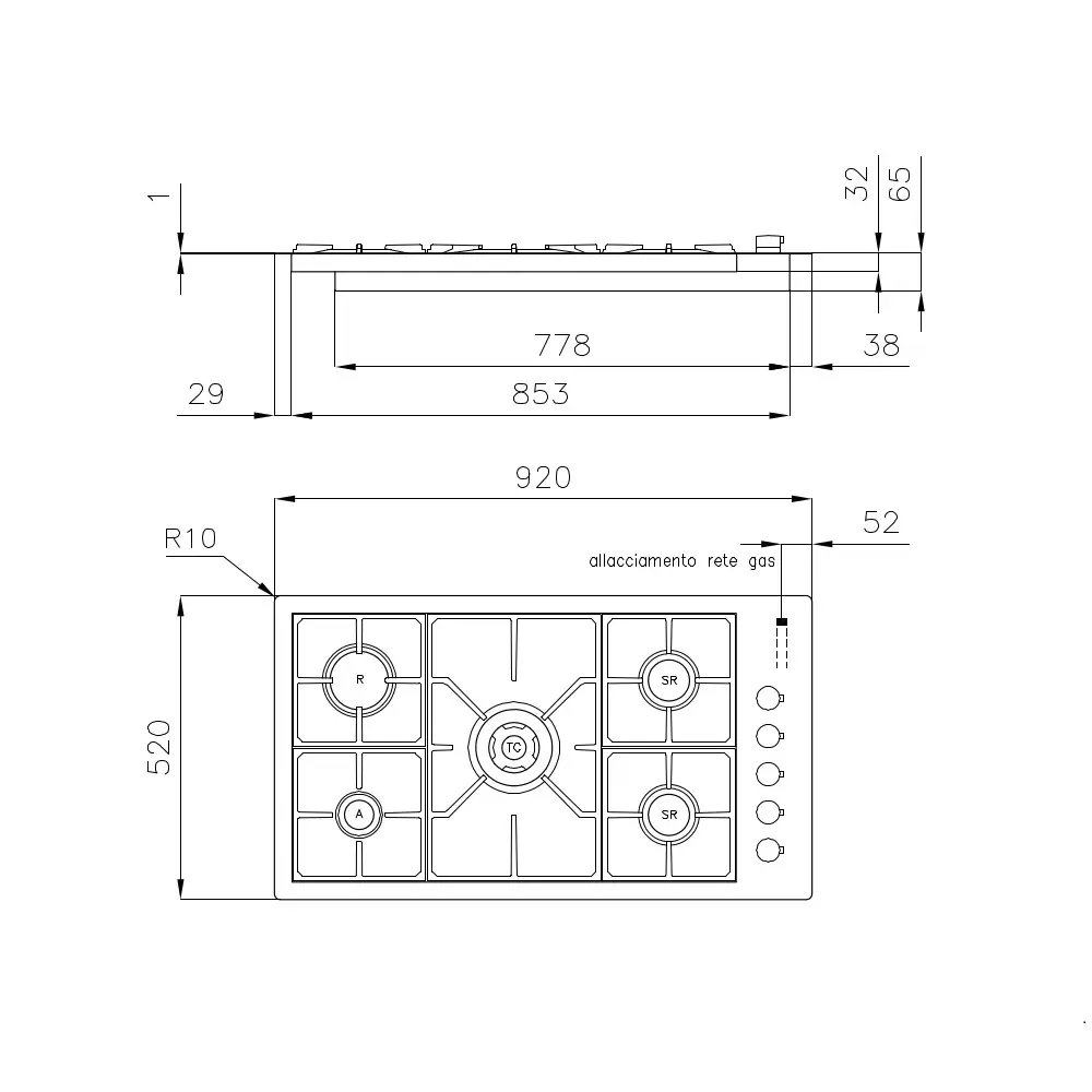Plita incorporabila pe gaz, Foster, S4000, 92 cm, inox