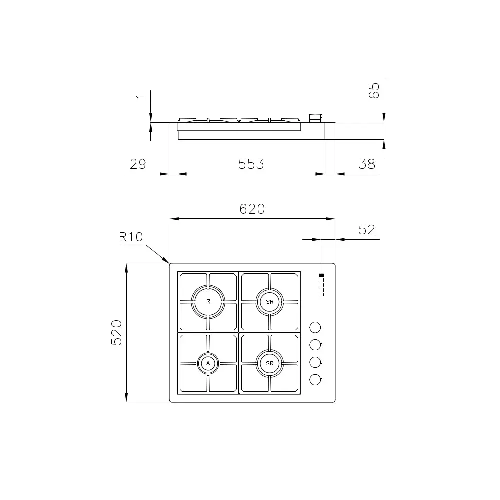 Plita incorporabila pe gaz, Foster, S4000, 62 cm, inox