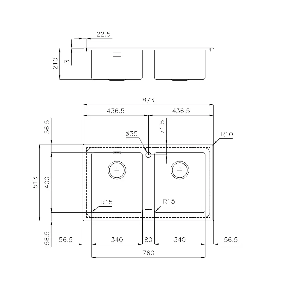 Chiuveta de bucatarie premium, Foster, KE, 90 x 51 cm, inox