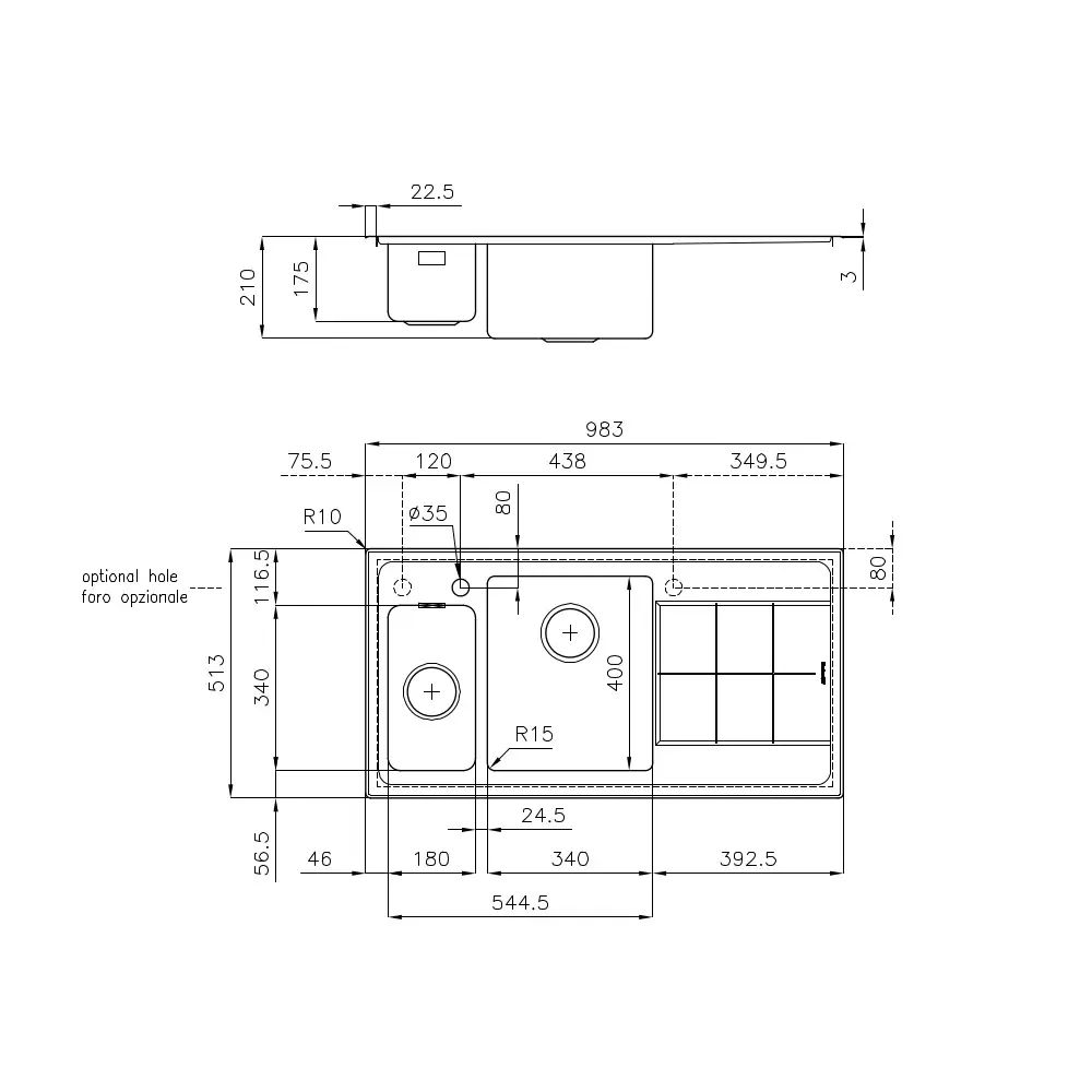 Chiuveta de bucatarie premium, Foster, KE, 98 x 51 cm, inox