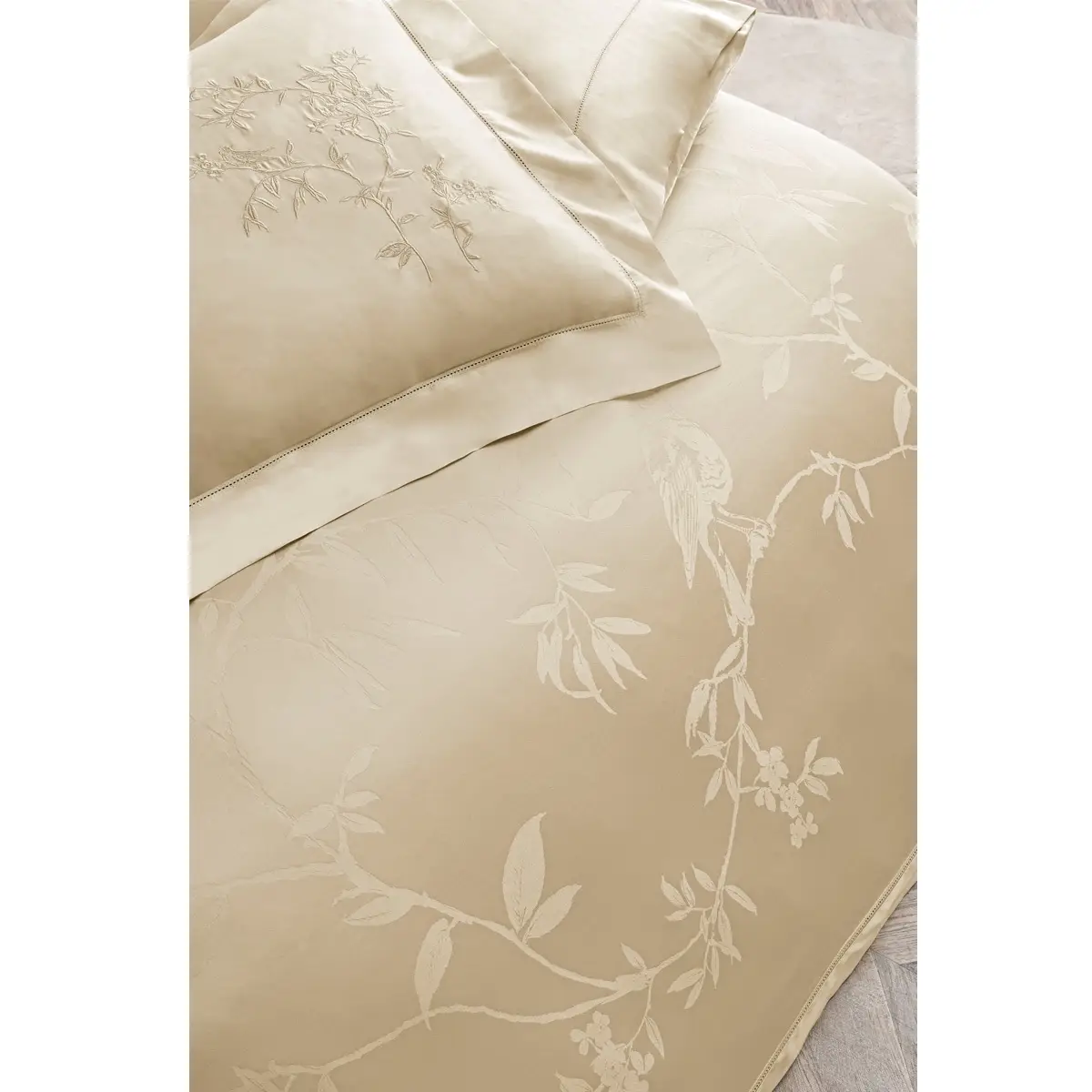 Set lenjerie de pat matrimonial premium, Valeron, 7 piese, Clarins, 100% bumbac egiptean, bej