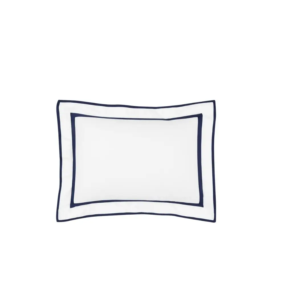 Set lenjerie de pat matrimonial premium, Valeron, 7 piese, La Reve, 100% bumbac egiptean, alb/bleumarin