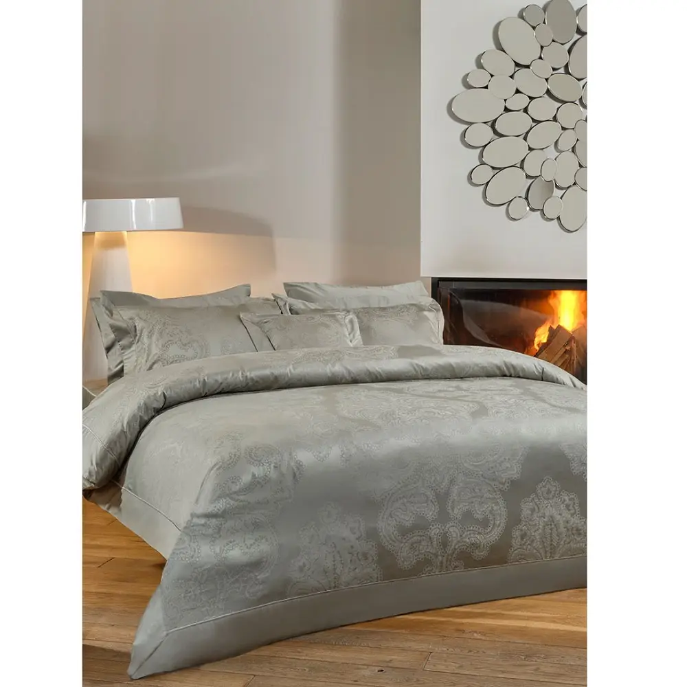 Set lenjerie de pat matrimonial, Valeron, 7 piese, Clementine, 100% bumbac Pima, sage