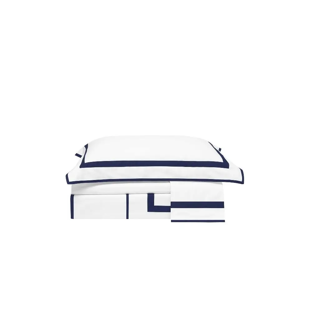 Set lenjerie de pat matrimonial premium, Valeron, 7 piese, La Reve, 100% bumbac egiptean, alb/bleumarin