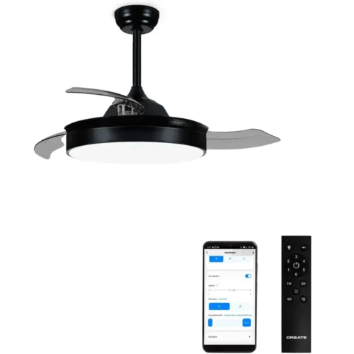Ventilator de tavan cu iluminare, CREATE, Wind Clear, negru