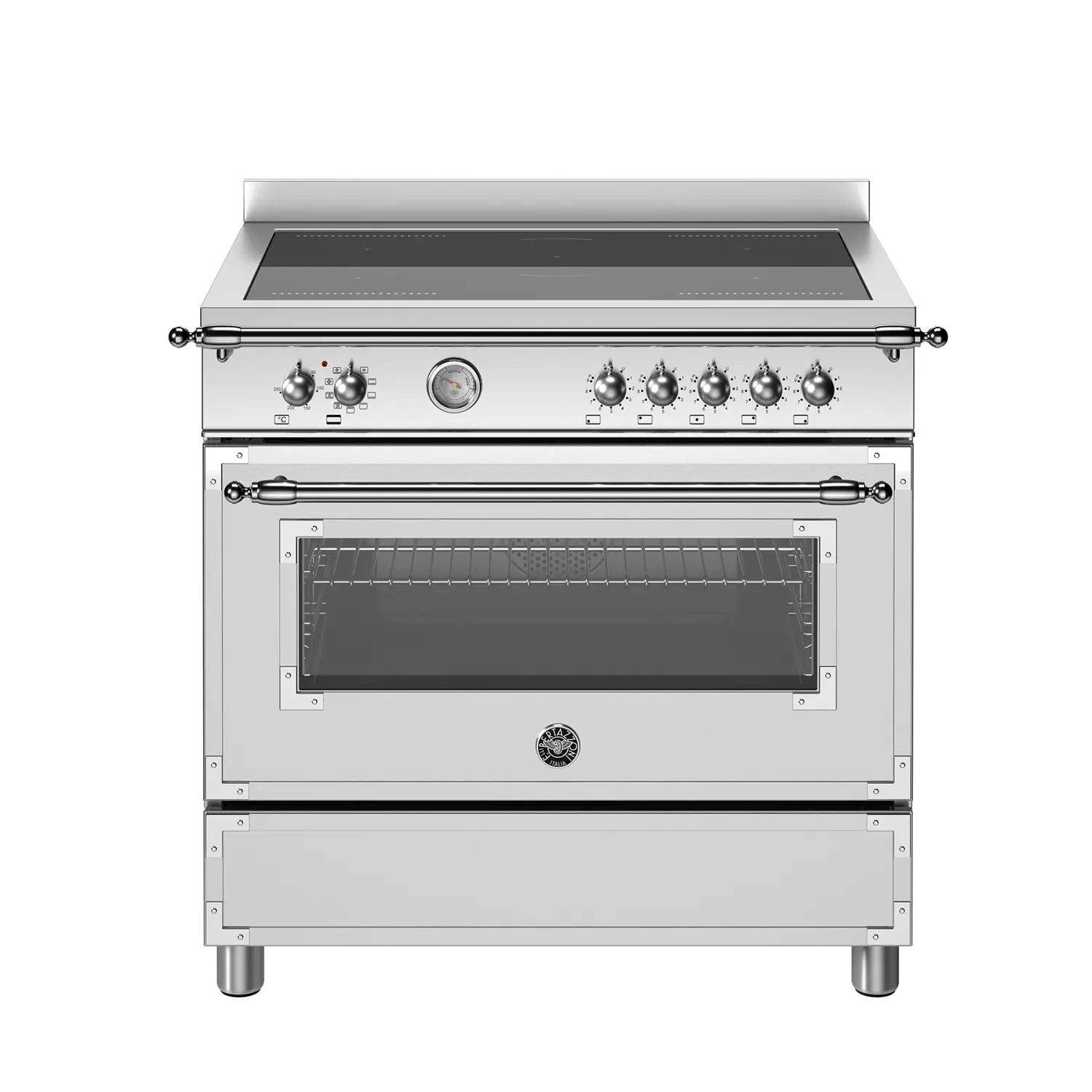 Aragaz cu plita pe inductie, Bertazzoni, 90 cm, 5 zone, colectie Heritage, argintiu