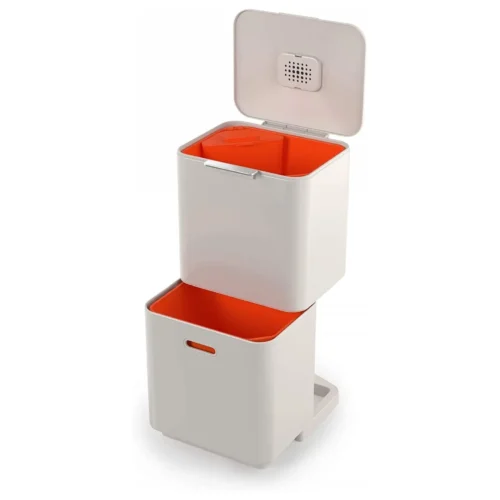 Cos de gunoi, Joseph Joseph, Totem, 2x30 litri, 2 compartimente, crem