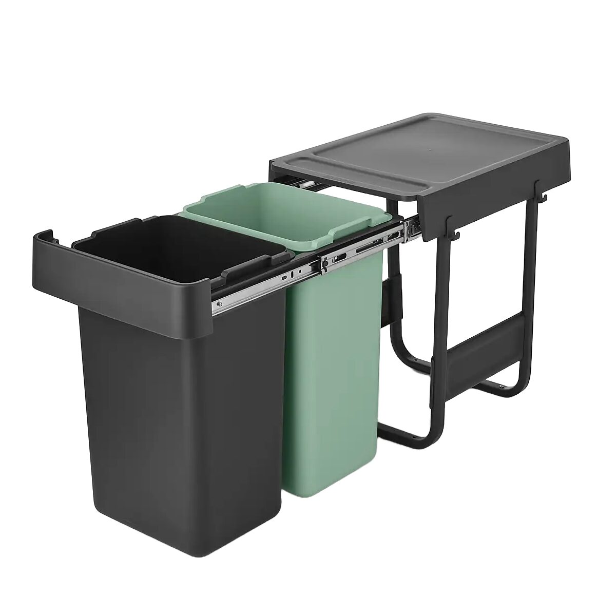 Cos de gunoi incorporabil, Brabantia, Sort&Go, 2x15 litri, gri/verde pastel