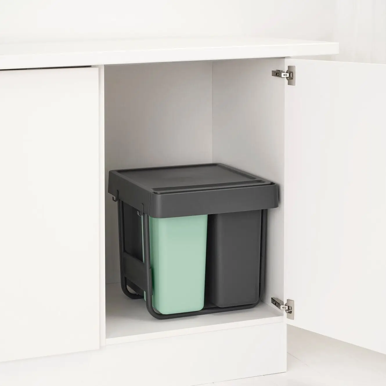 Cos de gunoi incorporabil, Brabantia, Sort&Go, 10+10+20 litri, gri/verde pastel