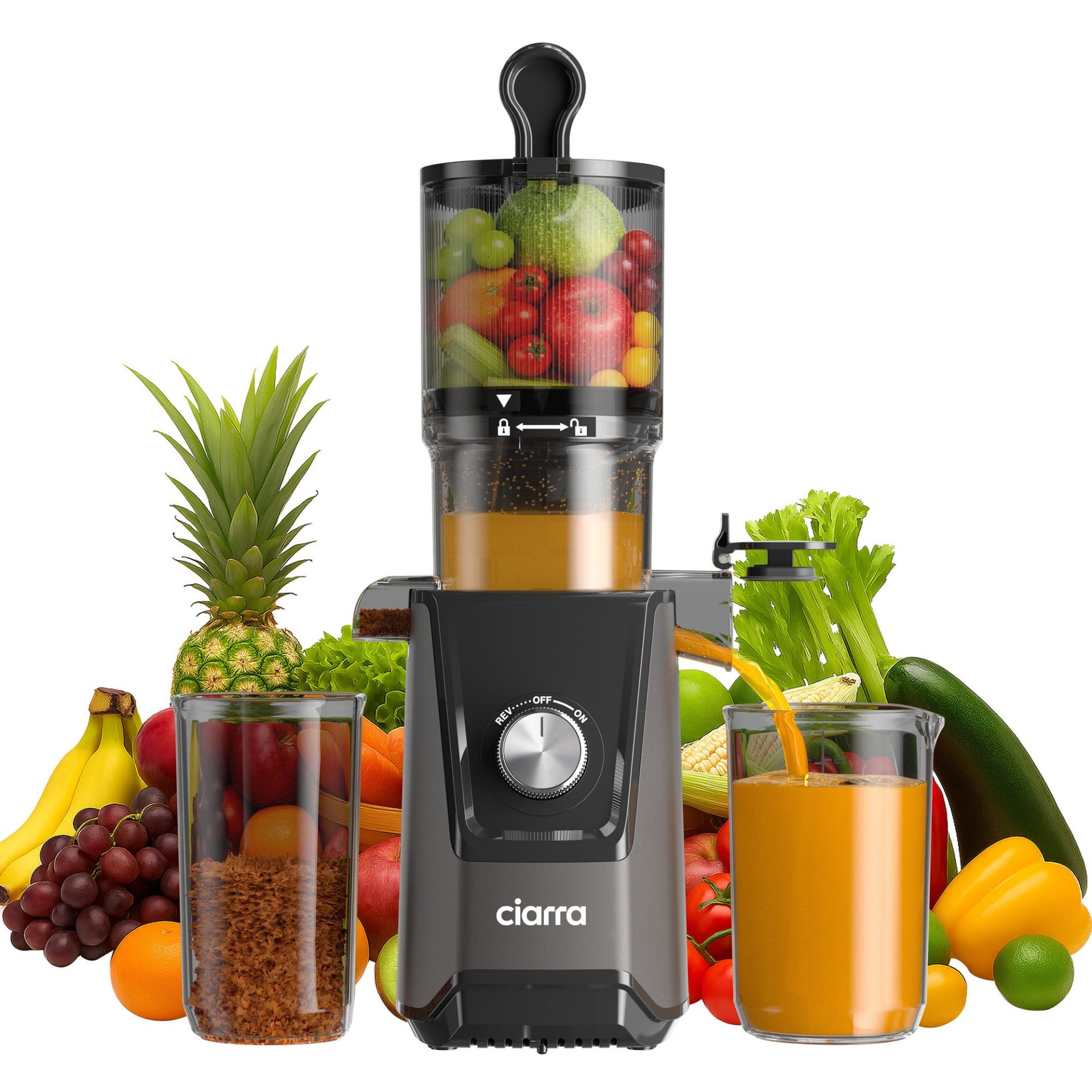 Storcator de fructe si legume, Ciarra, Slow Juicer, gri