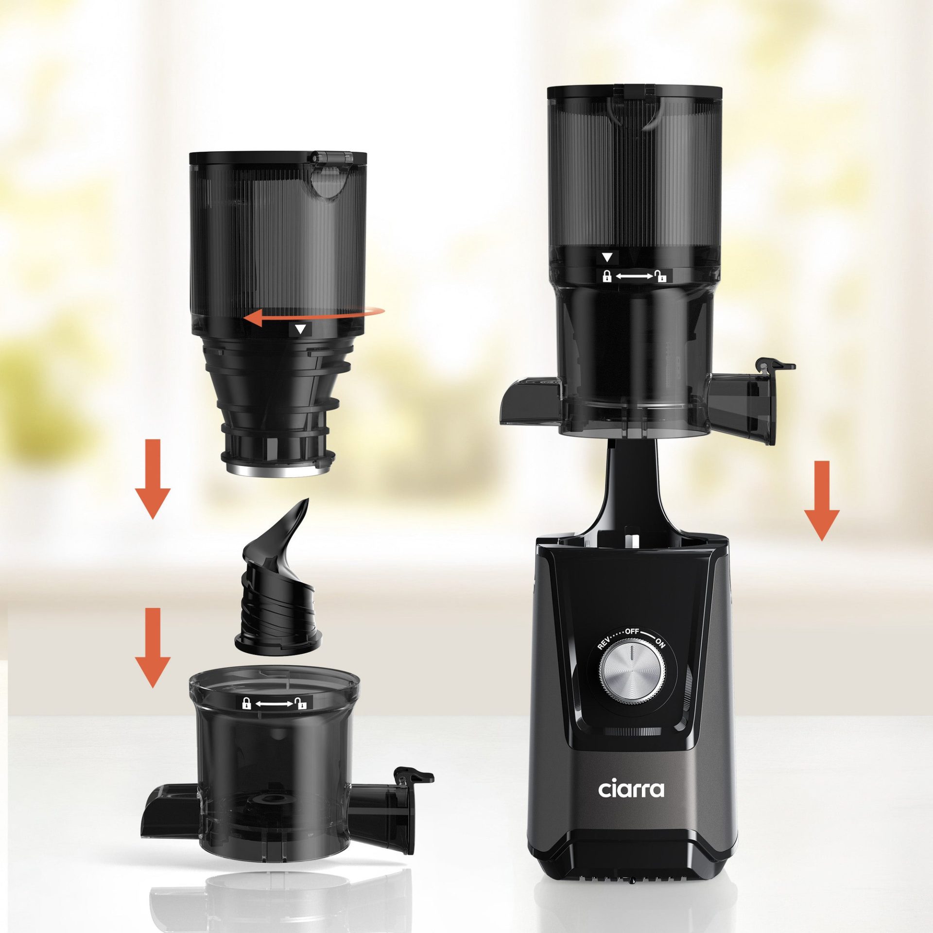 Storcator de fructe si legume, Ciarra, Slow Juicer, gri