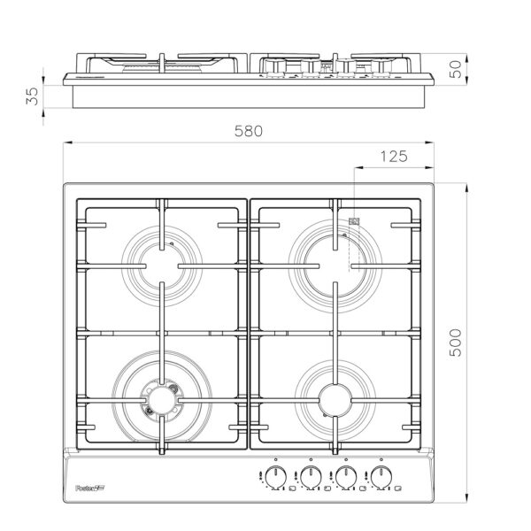 Plita incorporabila pe gaz, Foster, Power, 60 cm, inox