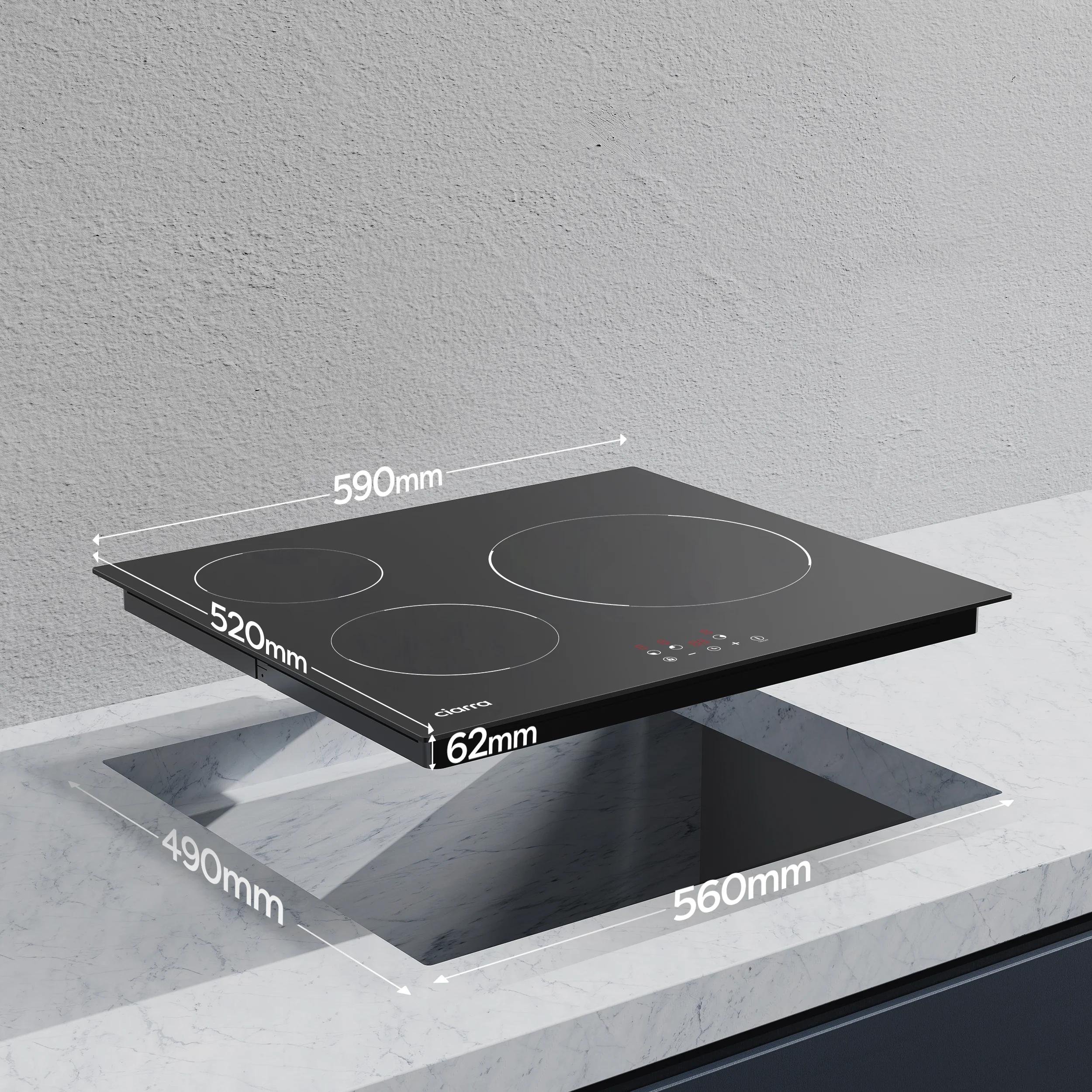 Plita incorporabila cu inductie, Ciarra, 3 zone, negru