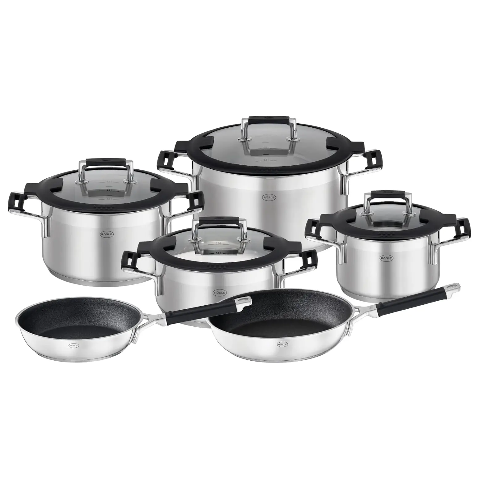 Set vase de gatit, otel inoxidabil, 6 piese, Rosle, Silence Pro