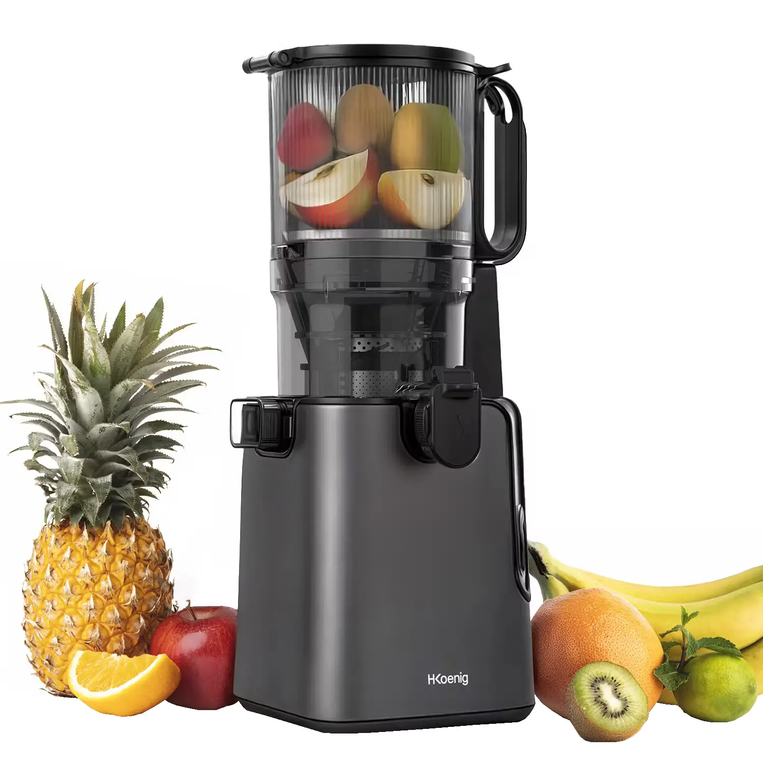 Storcator de fructe si legume cu presare la rece, H.Koenig, Slow Juicer, negru