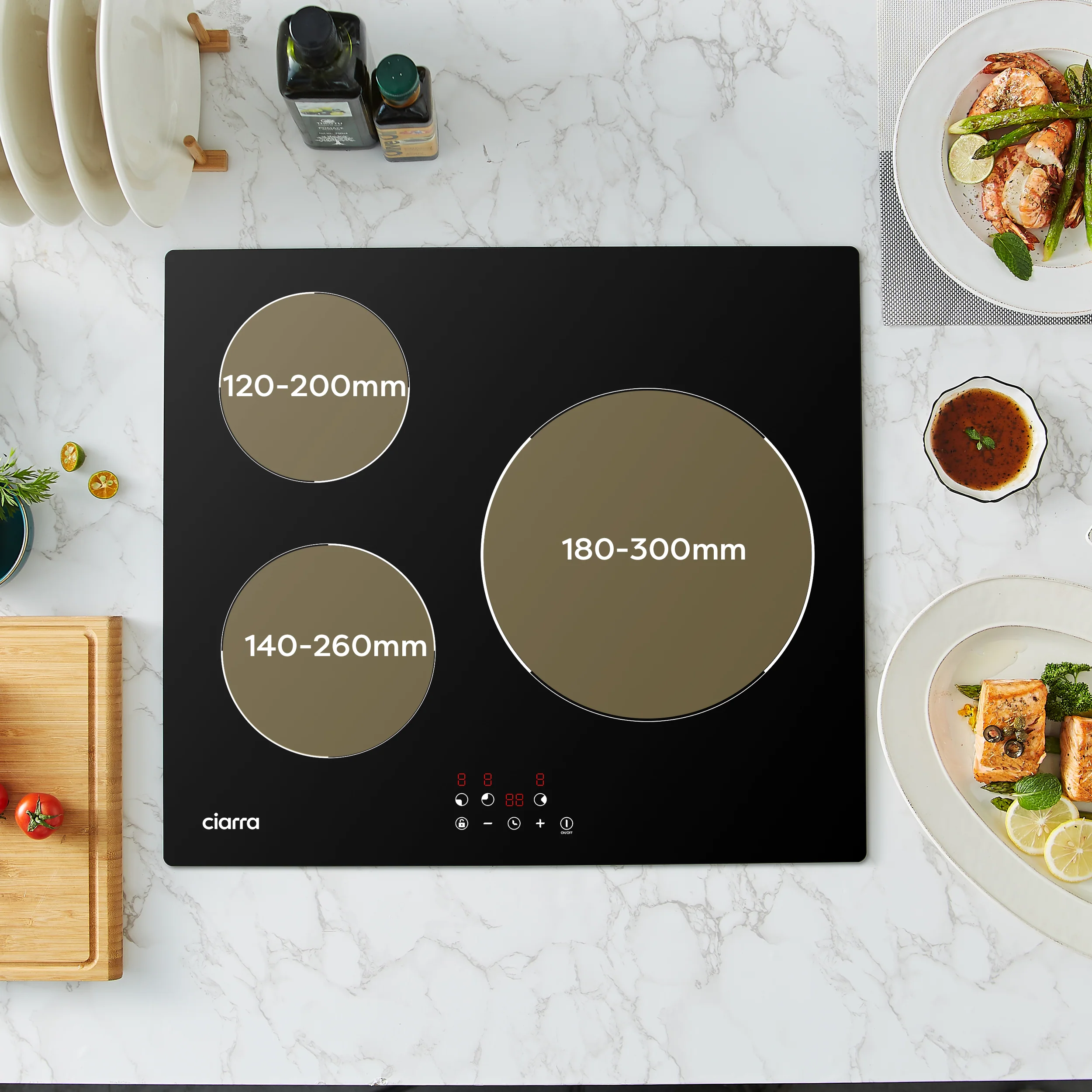 Plita incorporabila cu inductie, Ciarra, 3 zone, negru