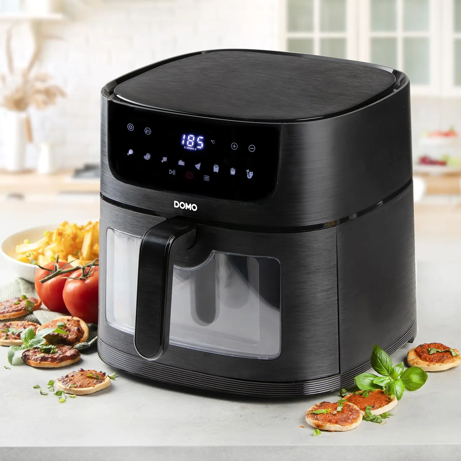 Friteuza cu aer cald Air Fryer, DOMO, 8 litri, 1800 W, negru