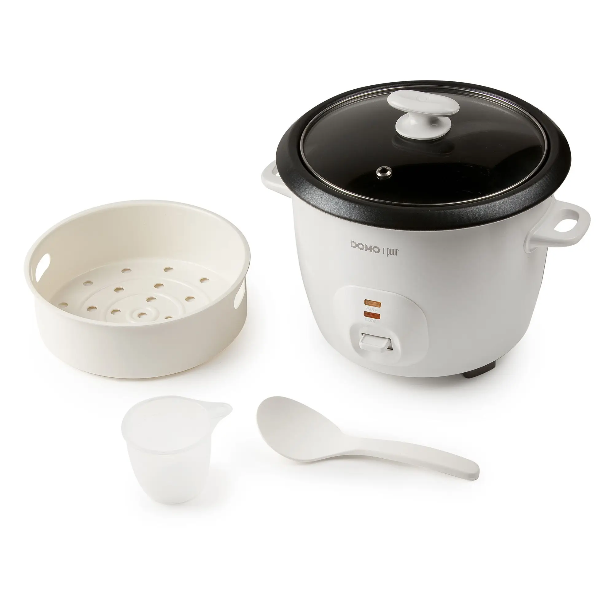 Aparat de gatit orez si alimente la abur, DOMO, Puur, 1.3 litri, alb