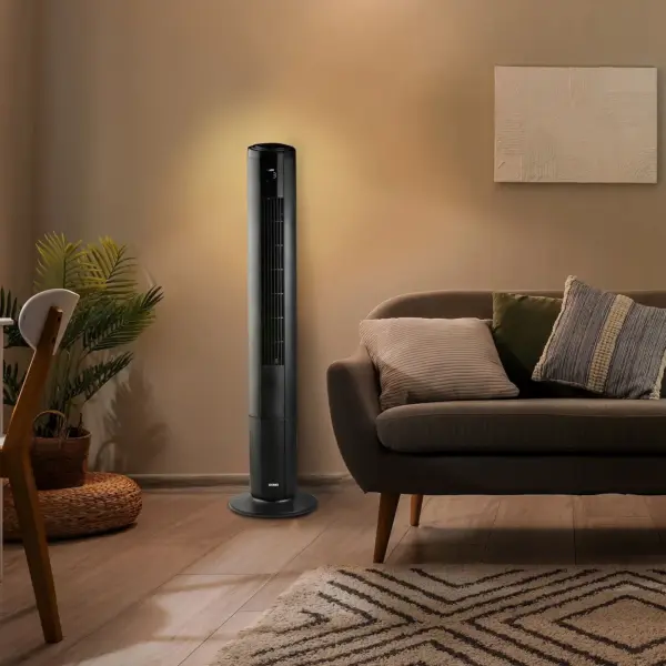 Ventilator vertical cu lumina ambientala, DOMO, Tower Fan, negru