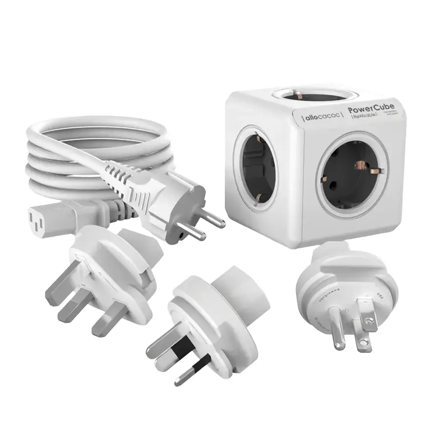 Prelungitor cubic, Powercube by Allocacoc, 3 adaptoare, 5 prize, alb/gri