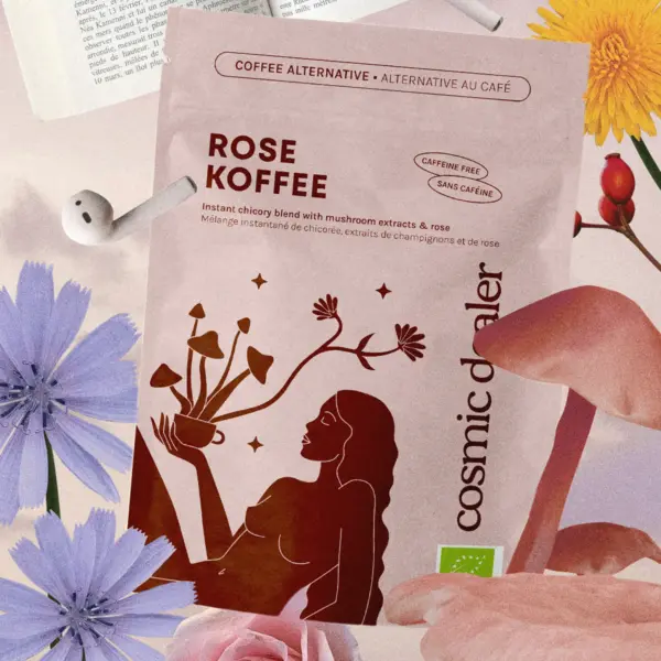 Alternativa pentru cafea cu ciuperci adaptogene, Cosmic Dealer, Rose Koffee Blend, 120 g